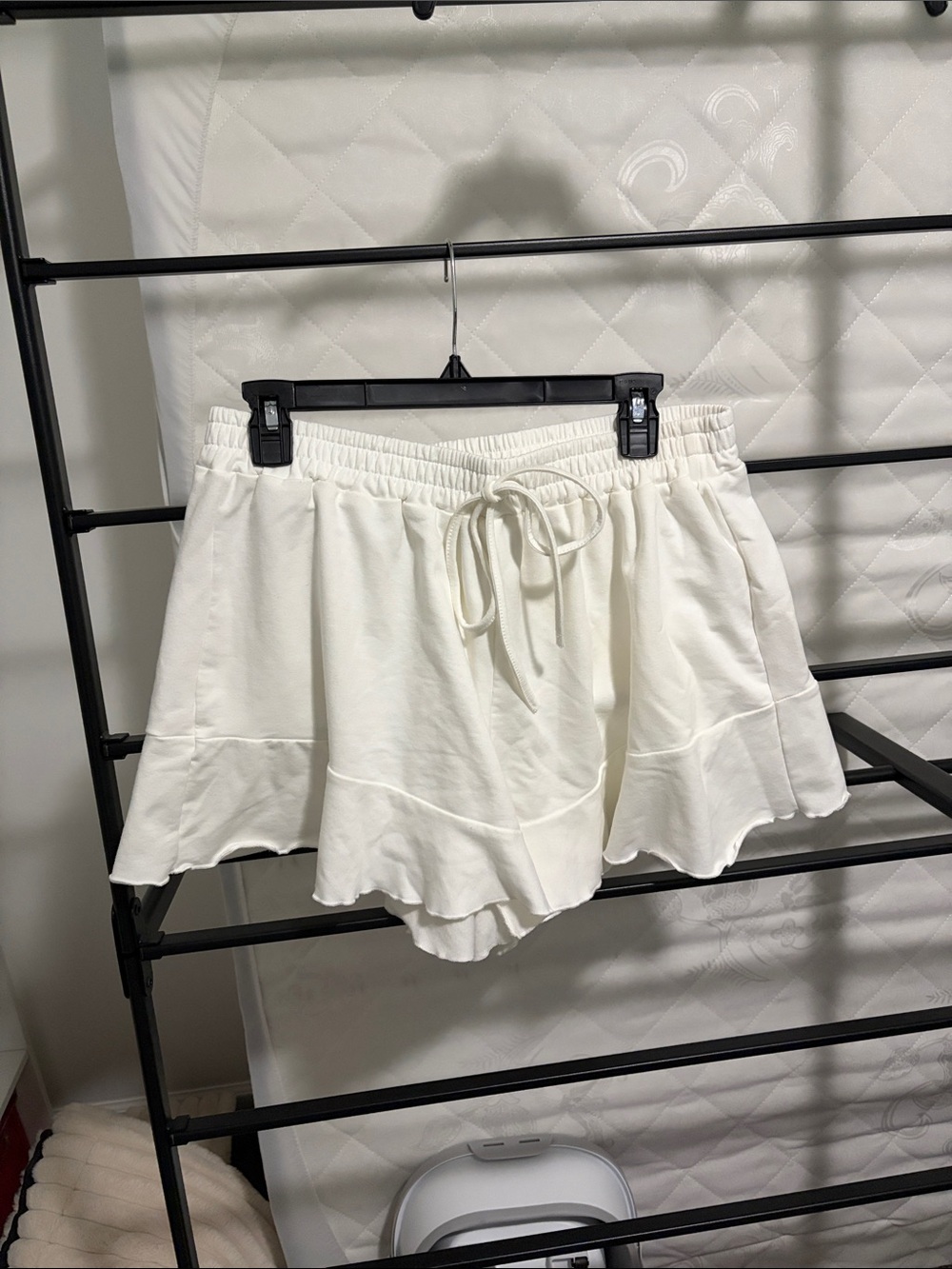 SHEIN White High Waist Drawstring Ruffle Shorts